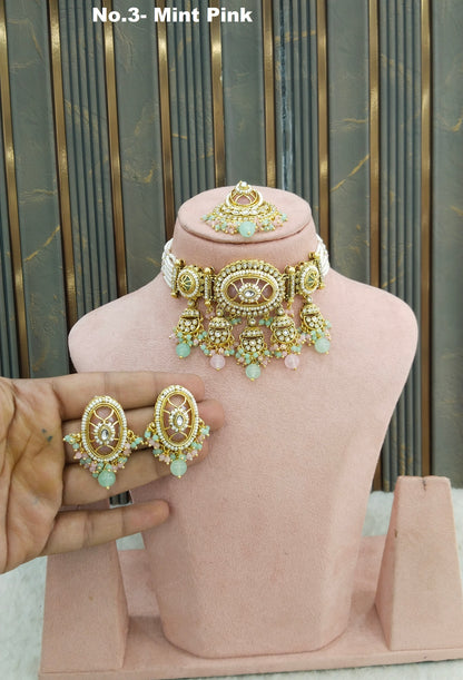 Mint pink Kundan Choker Jewellery Switi Set