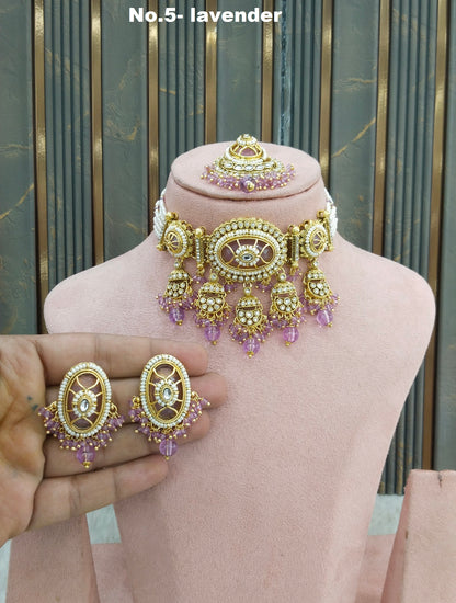Lavender Kundan Choker Jewellery Switi Set