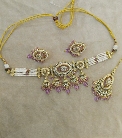 Lavender Kundan Choker Jewellery Switi Set
