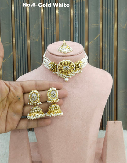 Gold White Kundan Choker Jewellery Reema Set