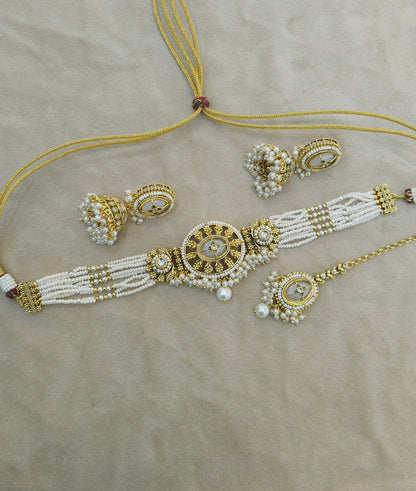 Gold White Kundan Choker Jewellery Reema Set