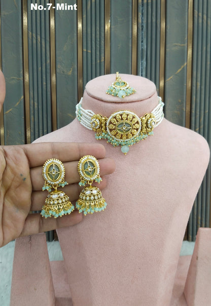 Mint Kundan Choker Jewellery Reema Set