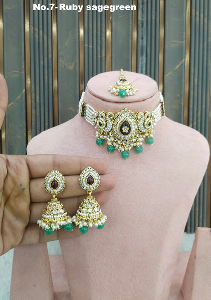 Ruby Sagegreen Kundan Choker Jewellery Vamika Set