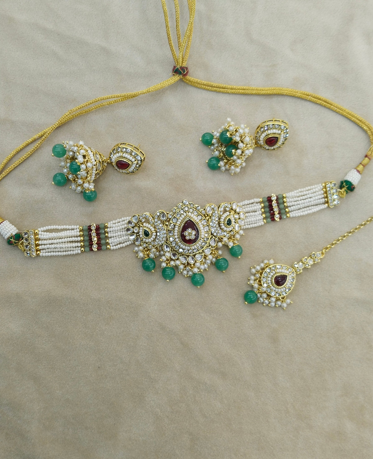 Ruby Sagegreen Kundan Choker Jewellery Vamika Set