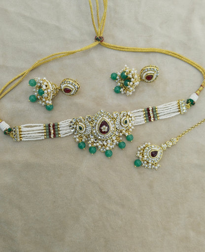 Ruby Sagegreen Kundan Choker Jewellery Vamika Set