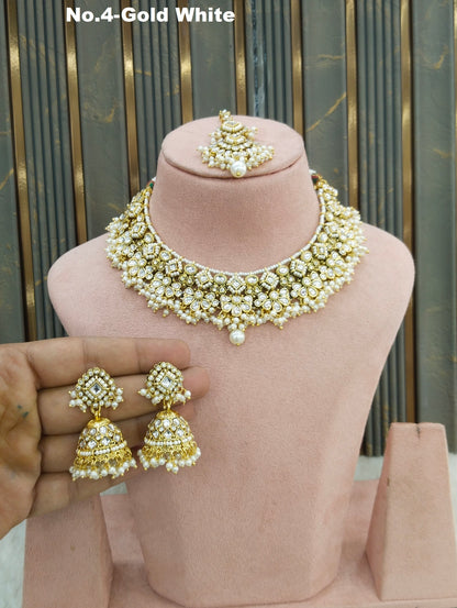 Gold White Kundan necklace Set/ kundan Indian Gila jewellery sets