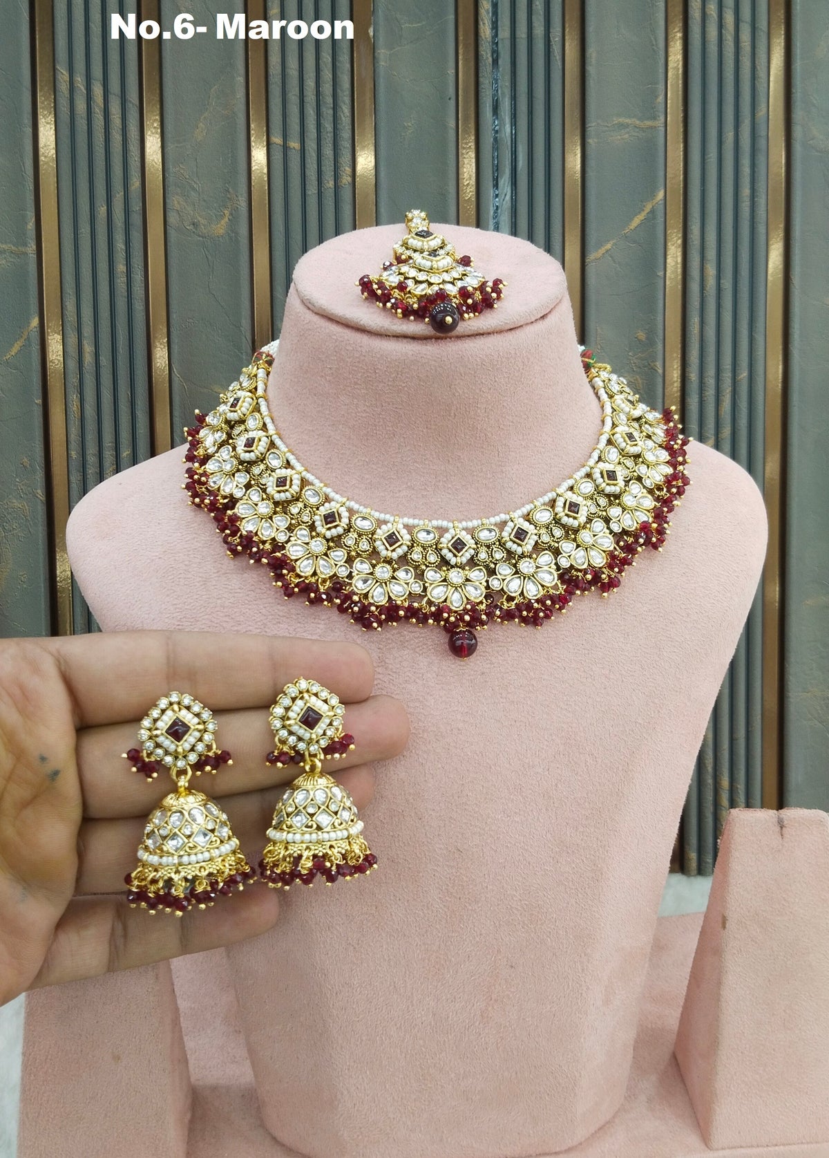 Maroon Kundan necklace Set/ kundan Indian Gila jewellery sets