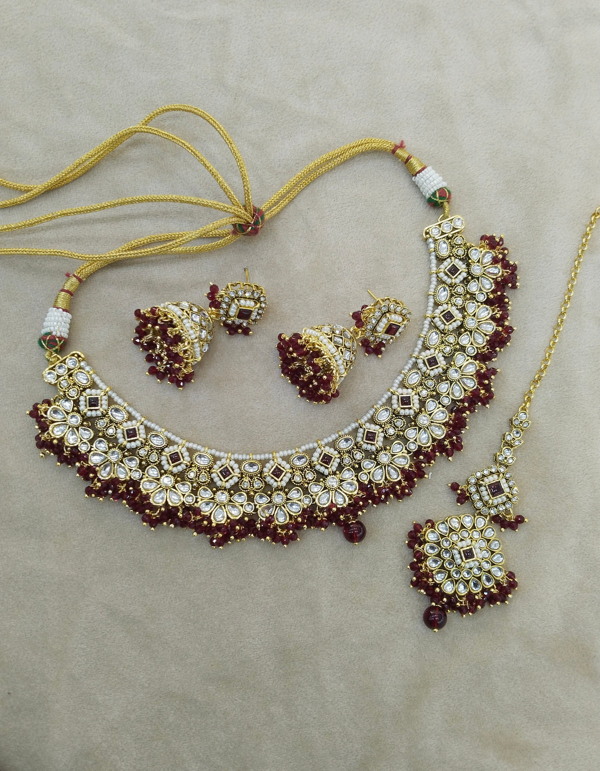 Maroon Kundan necklace Set/ kundan Indian Gila jewellery sets
