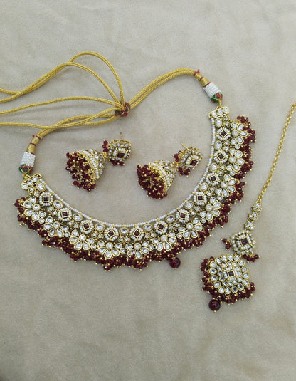 Maroon Kundan necklace Set/ kundan Indian Gila jewellery sets