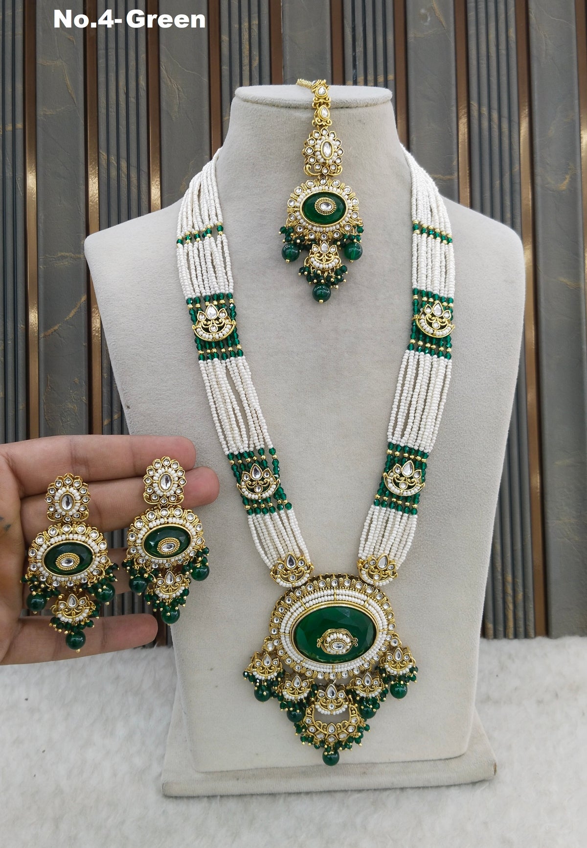 Green Kundan Rani Haar Indian Jewelry Kavita Set