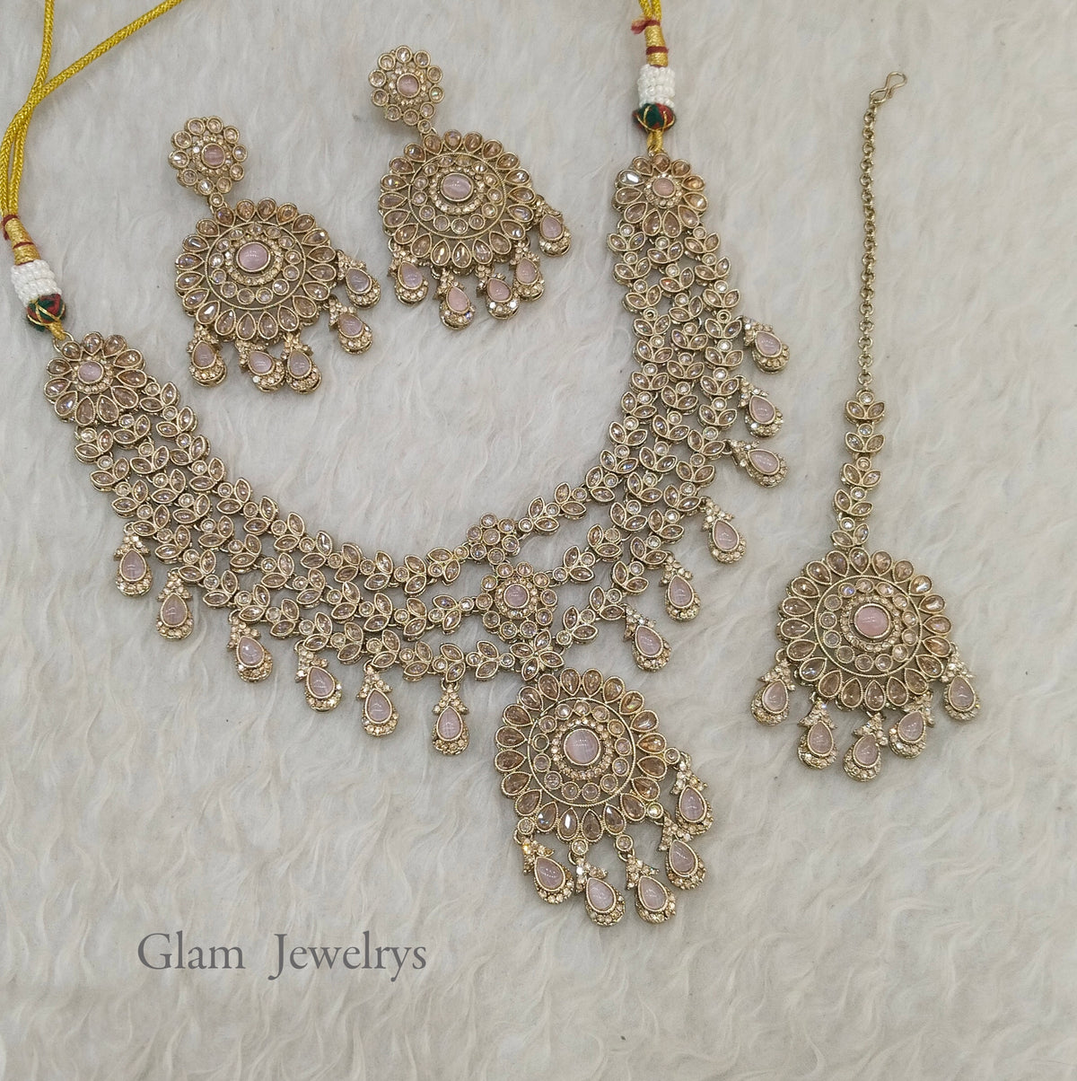 Antique Gold Pink Simi Necklace Layered sets