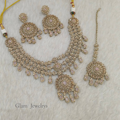 Antique Gold Pink Simi Necklace Layered sets