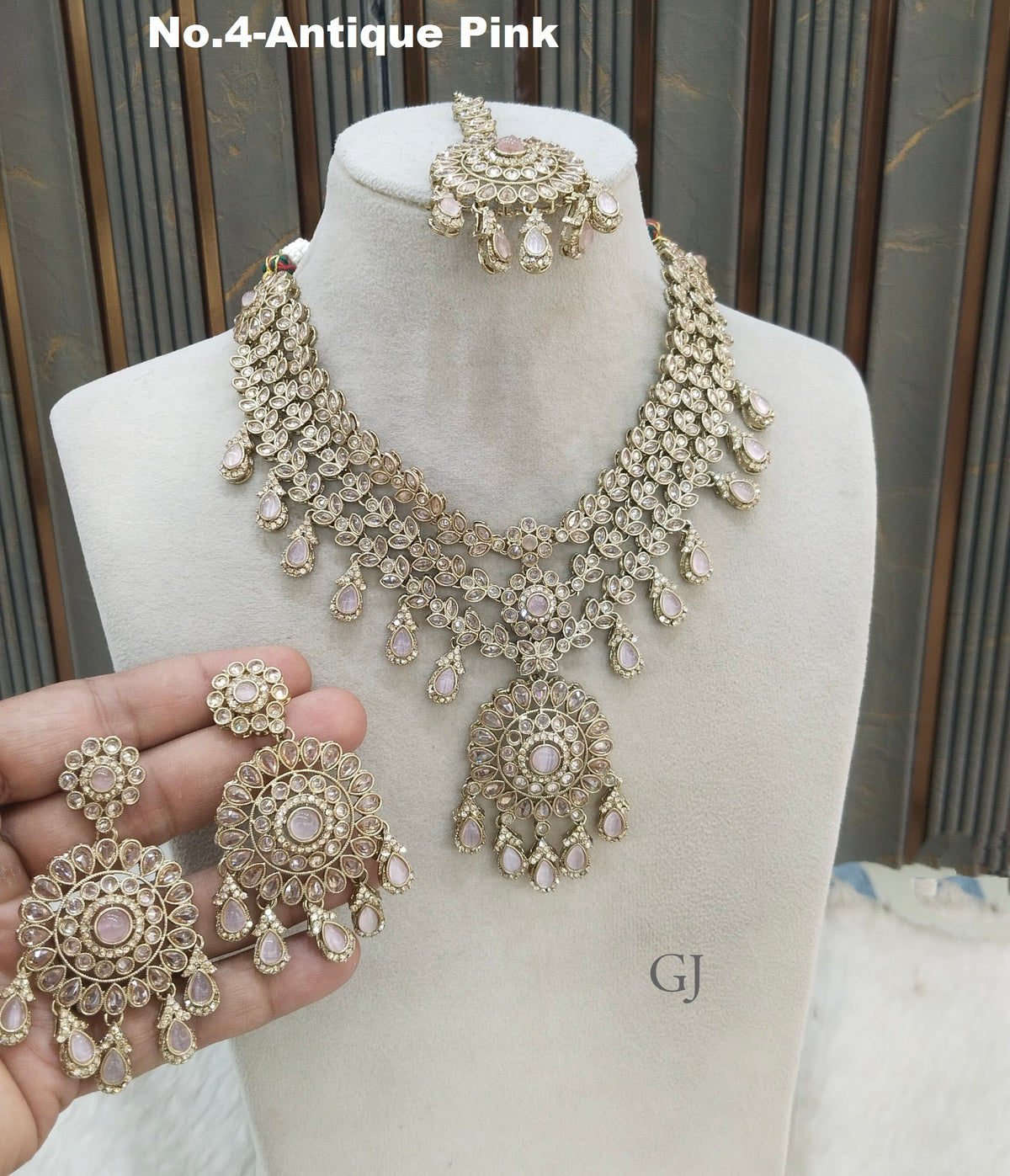 Antique Gold Pink Simi Necklace Layered sets