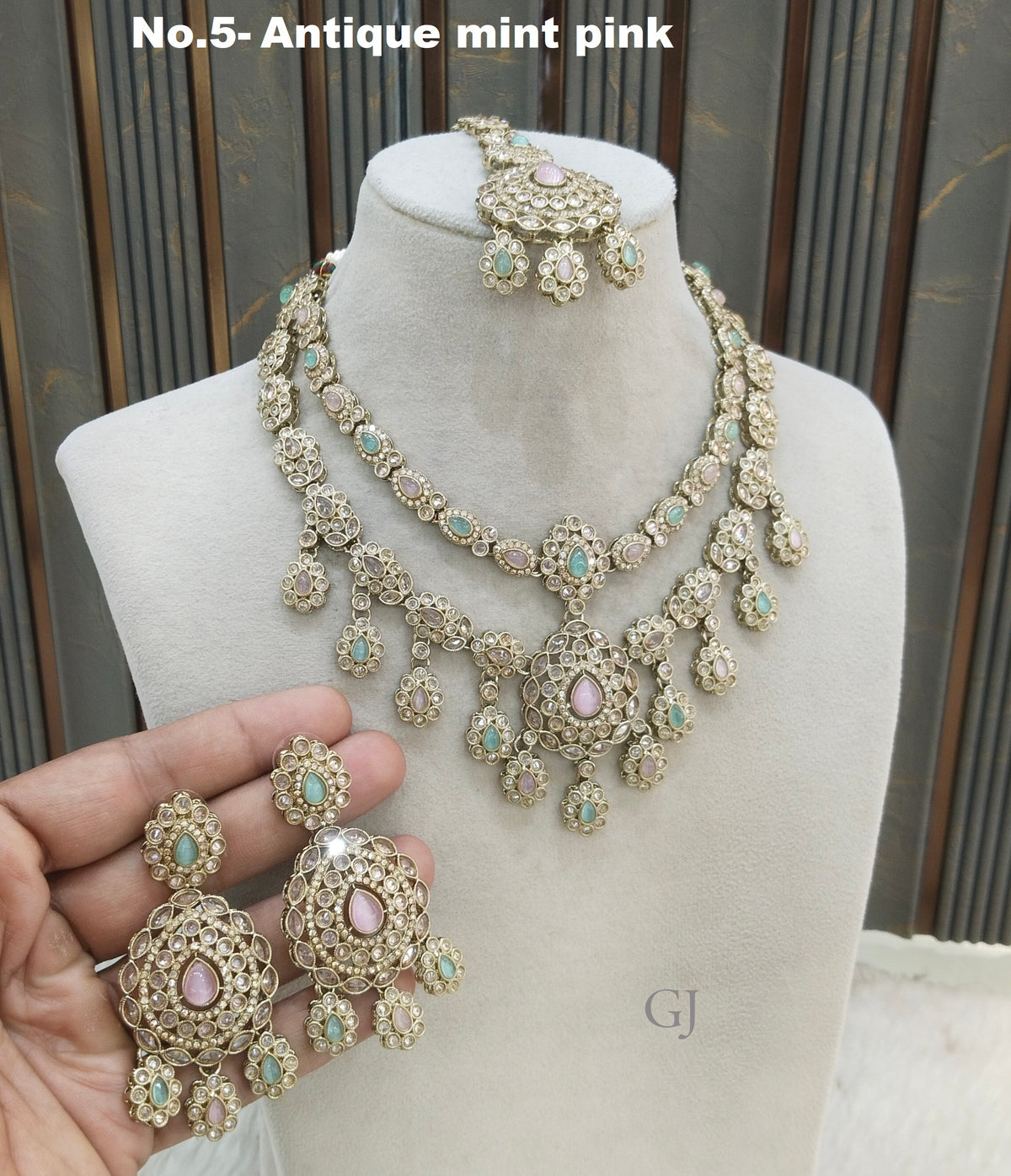 Antique Gold Mint Pink Simi Necklace Layered sets