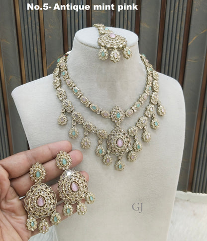 Antique Gold Mint Pink Simi Necklace Layered sets