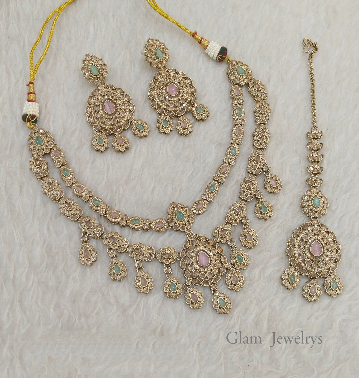 Antique Gold Mint Pink Simi Necklace Layered sets