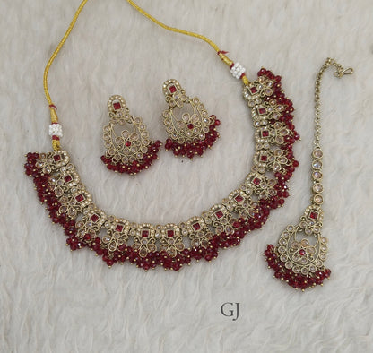 Antique Maroon layered Necklace Shuba sets