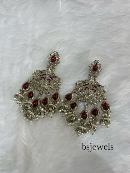 Maroon Antique Gold Bollywood Earrings Mela Set