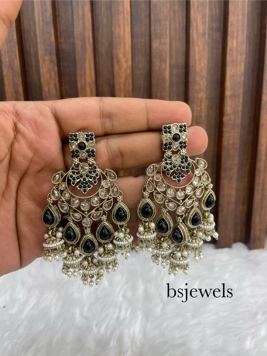 Black Antique Gold Bollywood Mela Earrings