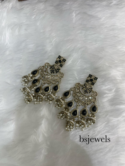 Black Antique Gold Bollywood Mela Earrings