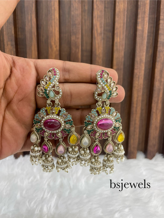 Multicolor Antique Gold Bollywood Sarpunch Earrings