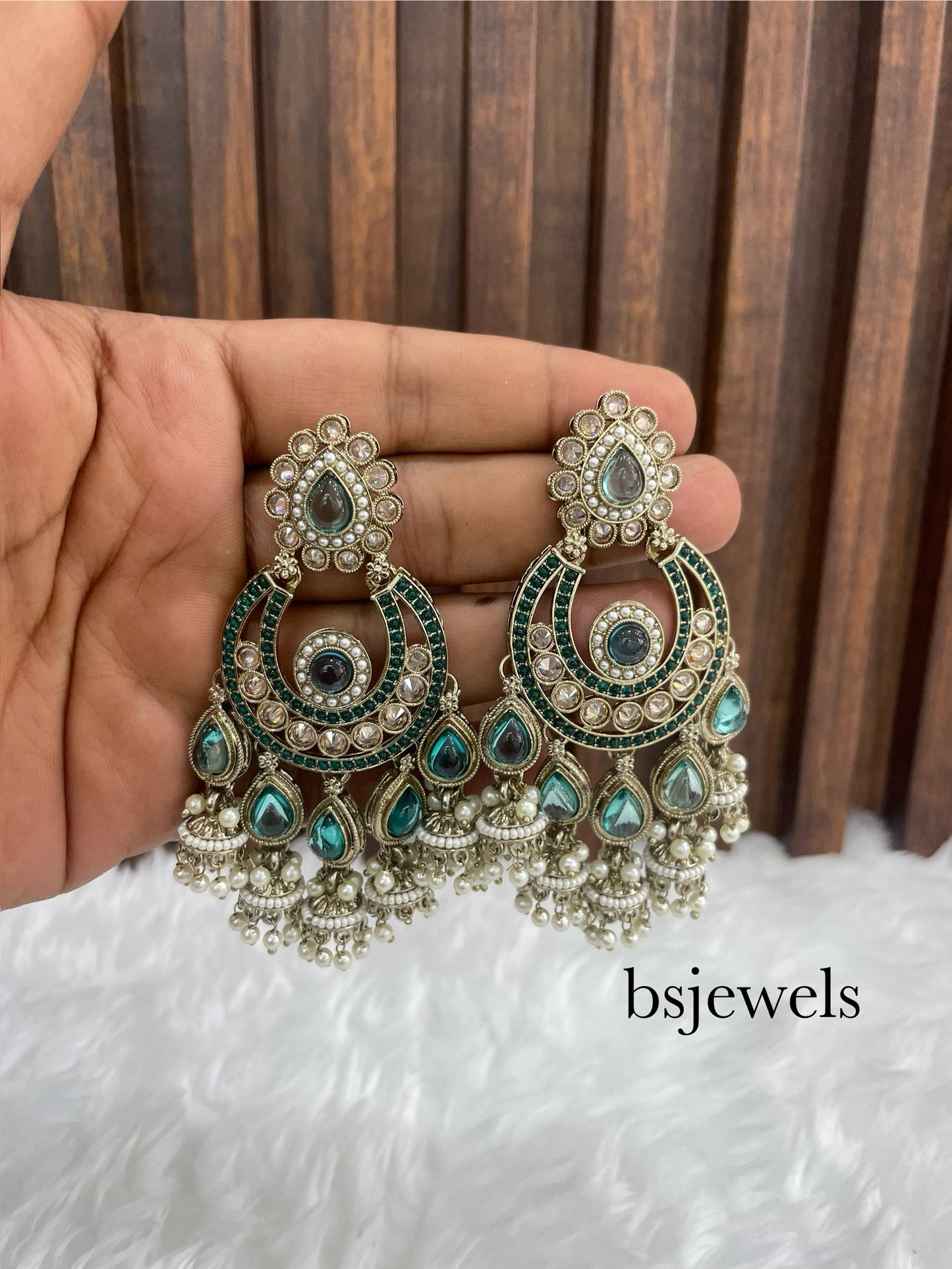 Rama green Antique Gold Bollywood Mela Earrings
