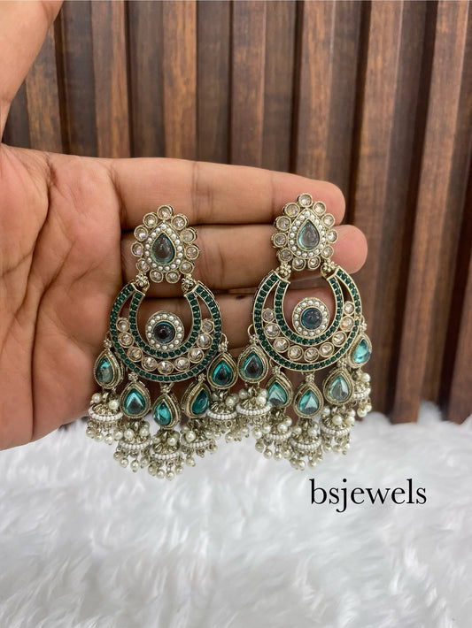 Rama green Antique Gold Bollywood Mela Earrings