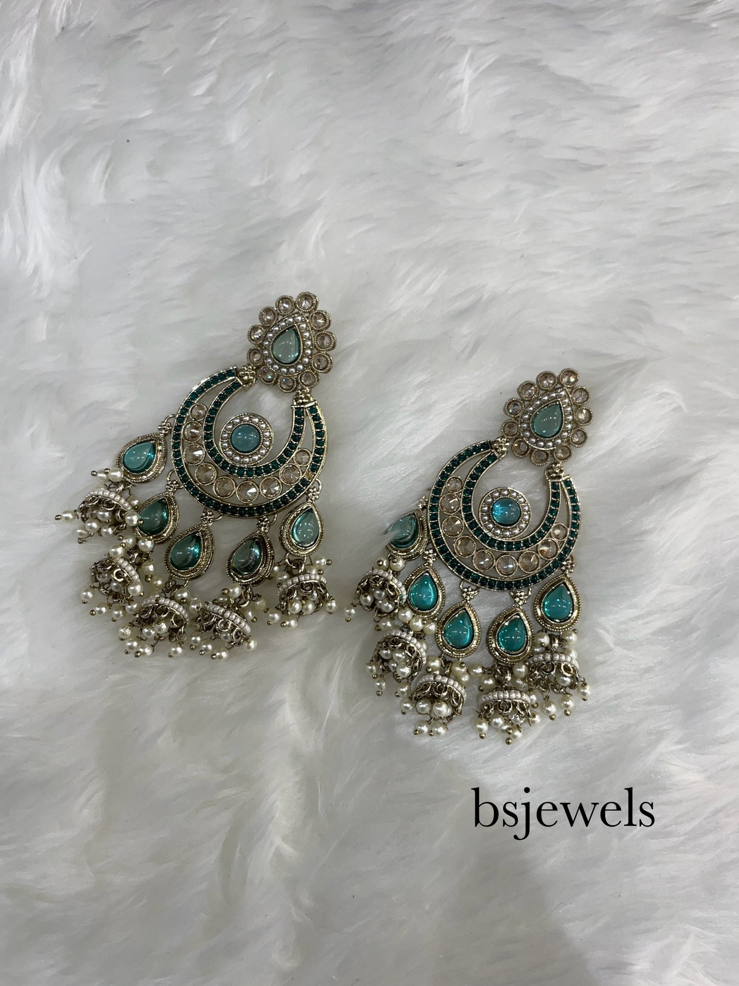 Rama green Antique Gold Bollywood Mela Earrings