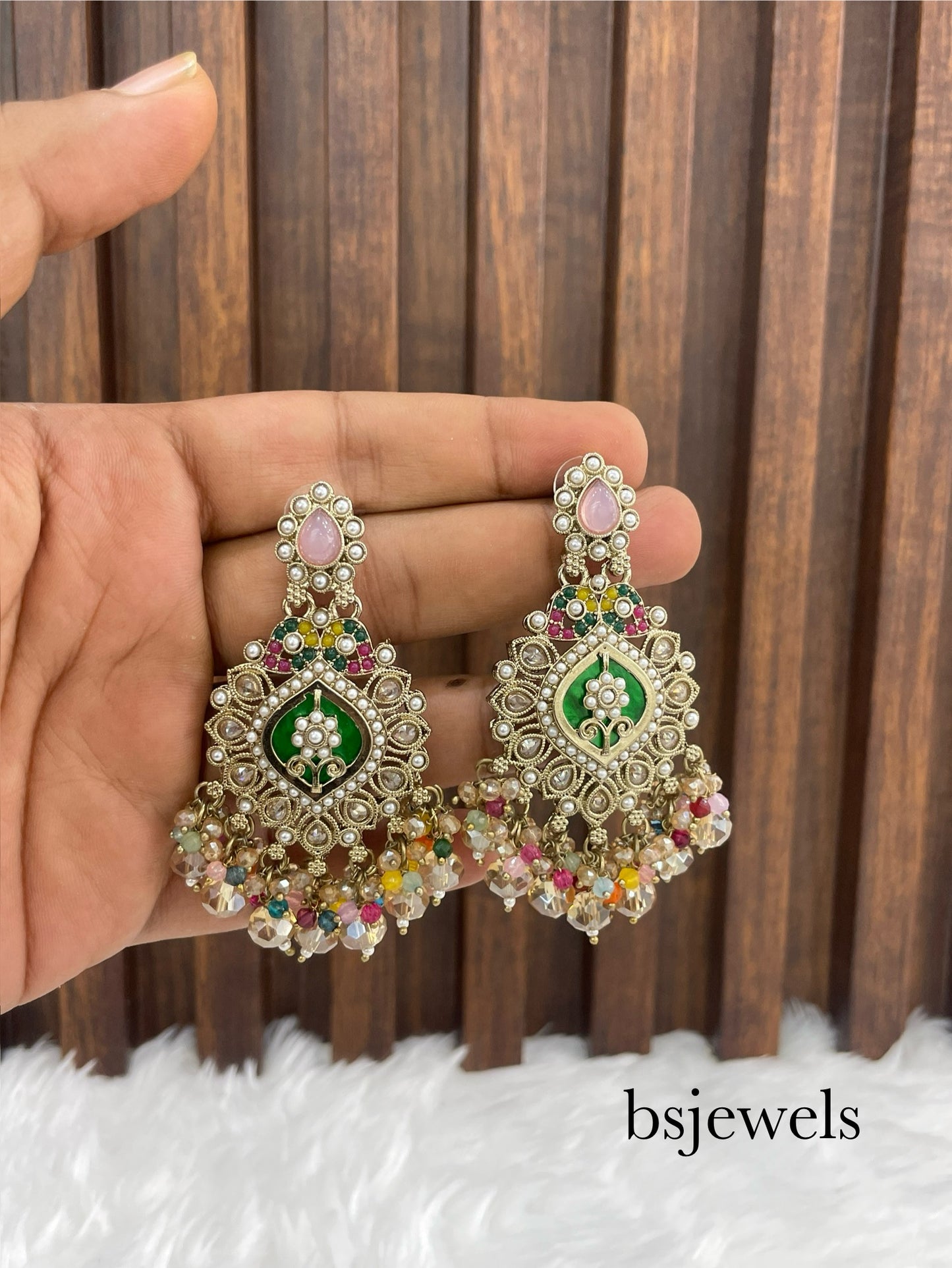 Multicolor Antique Gold Bollywood Sarpunch Earrings