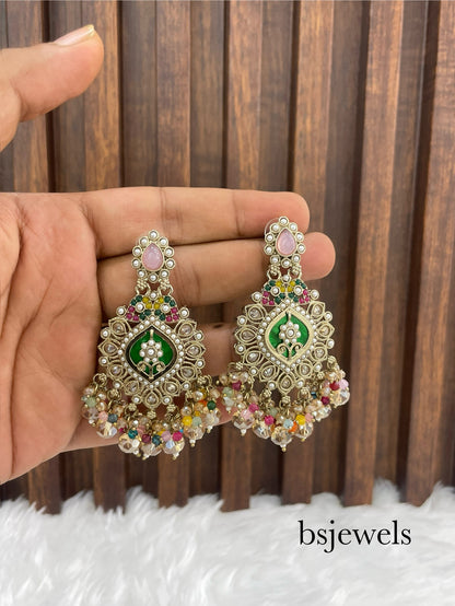 Multicolor Antique Gold Bollywood Sarpunch Earrings