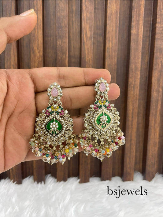 Multicolor Antique Gold Bollywood Sarpunch Earrings