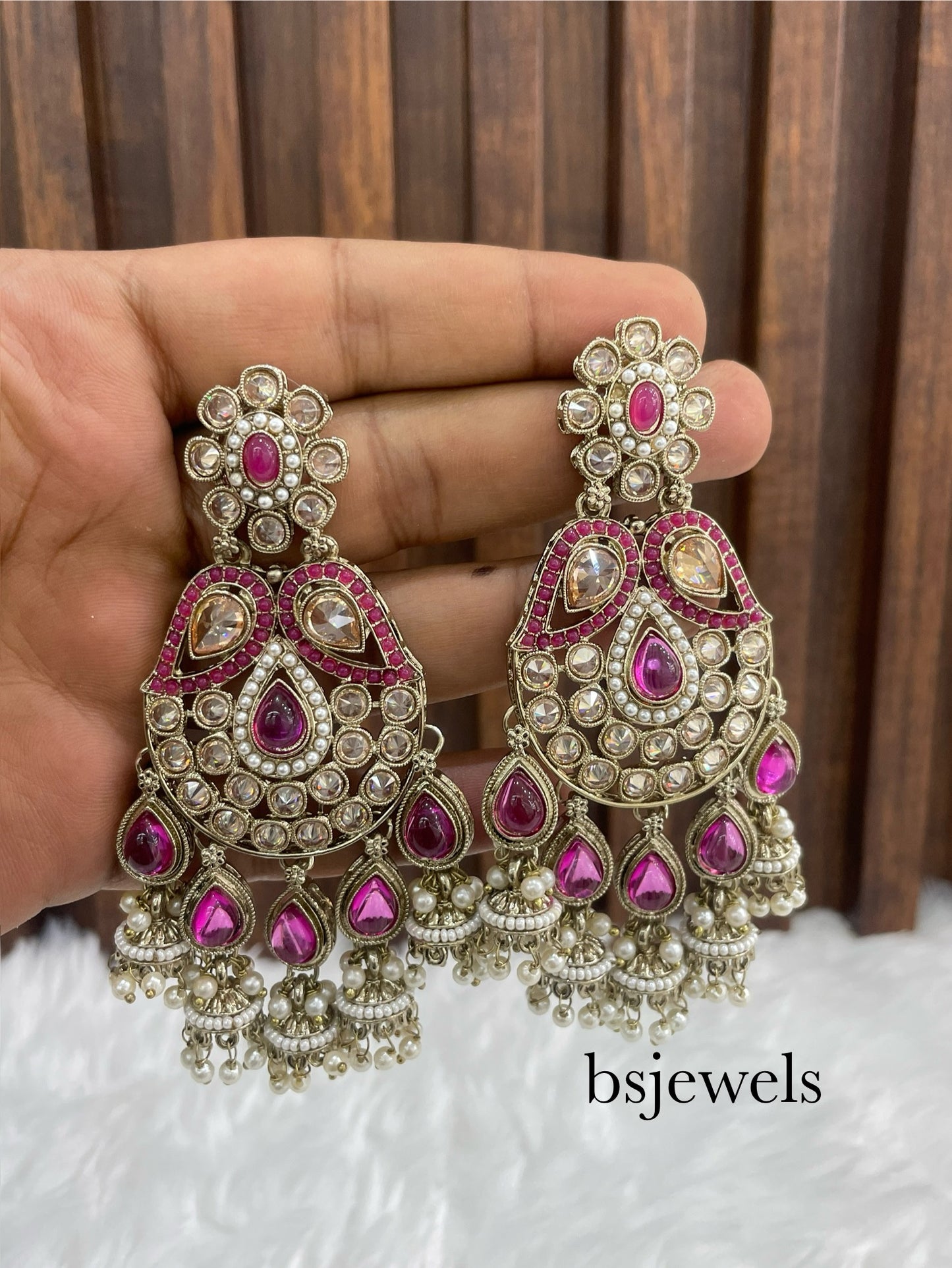Rani Pink Antique Gold Bollywood Mela Earrings