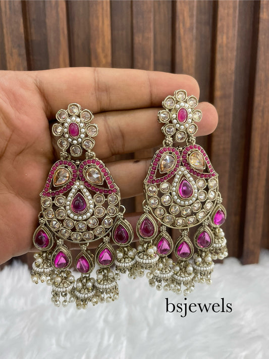 Rani Pink Antique Gold Bollywood Mela Earrings