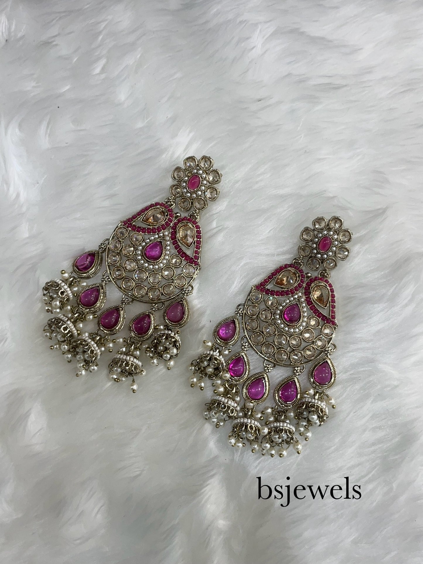 Rani Pink Antique Gold Bollywood Mela Earrings
