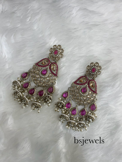 Rani Pink Antique Gold Bollywood Mela Earrings