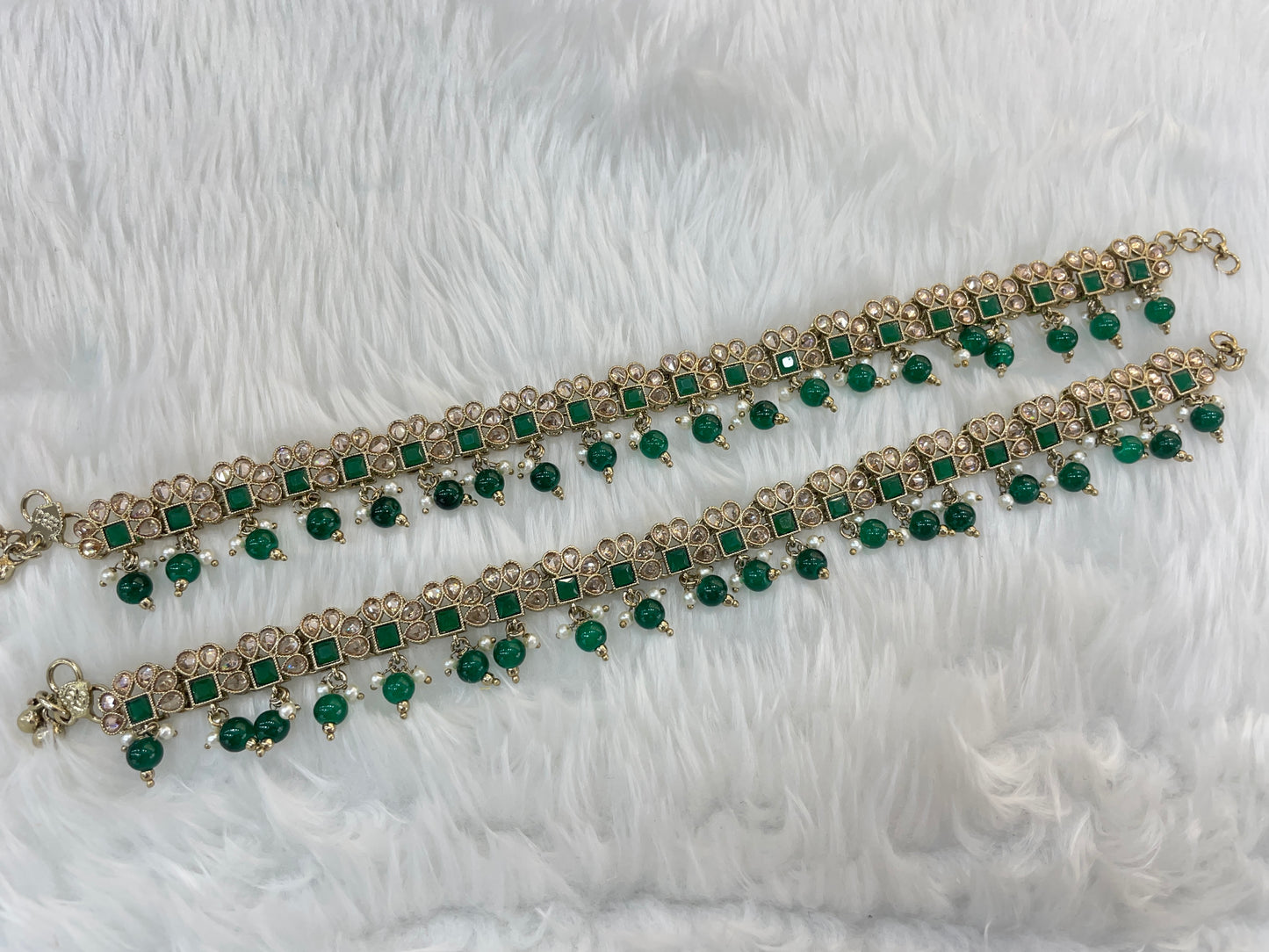 Green Antique Gold Anklets Jhanjar Payal Jewellery