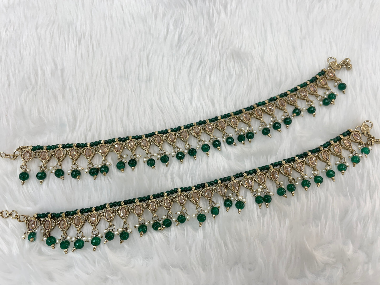 Green Antique Gold Anklets Jhanjar Payal Jewellery