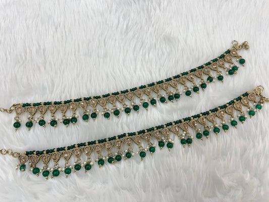 Green Antique Gold Anklets Jhanjar Payal Jewellery
