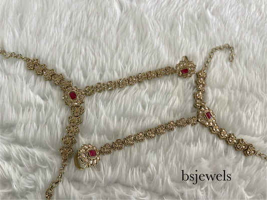 Hand Bracelets Ruby Bridal Pair Finger Ring Panja Jewellery