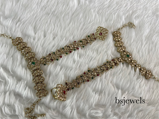 Hand Bracelets Maroon and Green Bridal Pair Finger Ring Panja Jewellery
