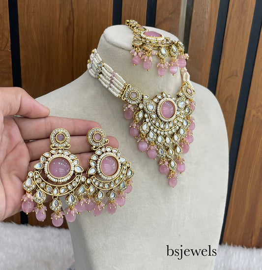 Baby Pink Kundan Choker Jewellery Rinki Sets