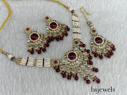 Maroon Kundan Choker Jewellery Rinki Sets