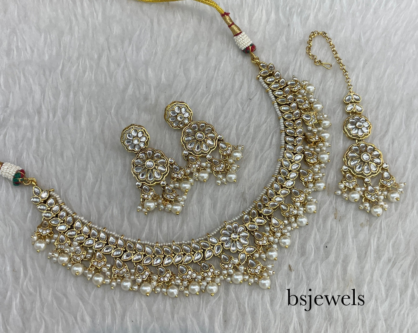 Gold White Kundan Necklace Deepi sets