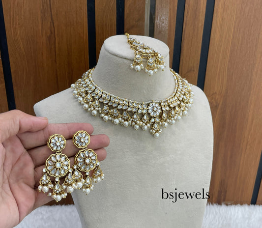Gold White Kundan Necklace Deepi sets