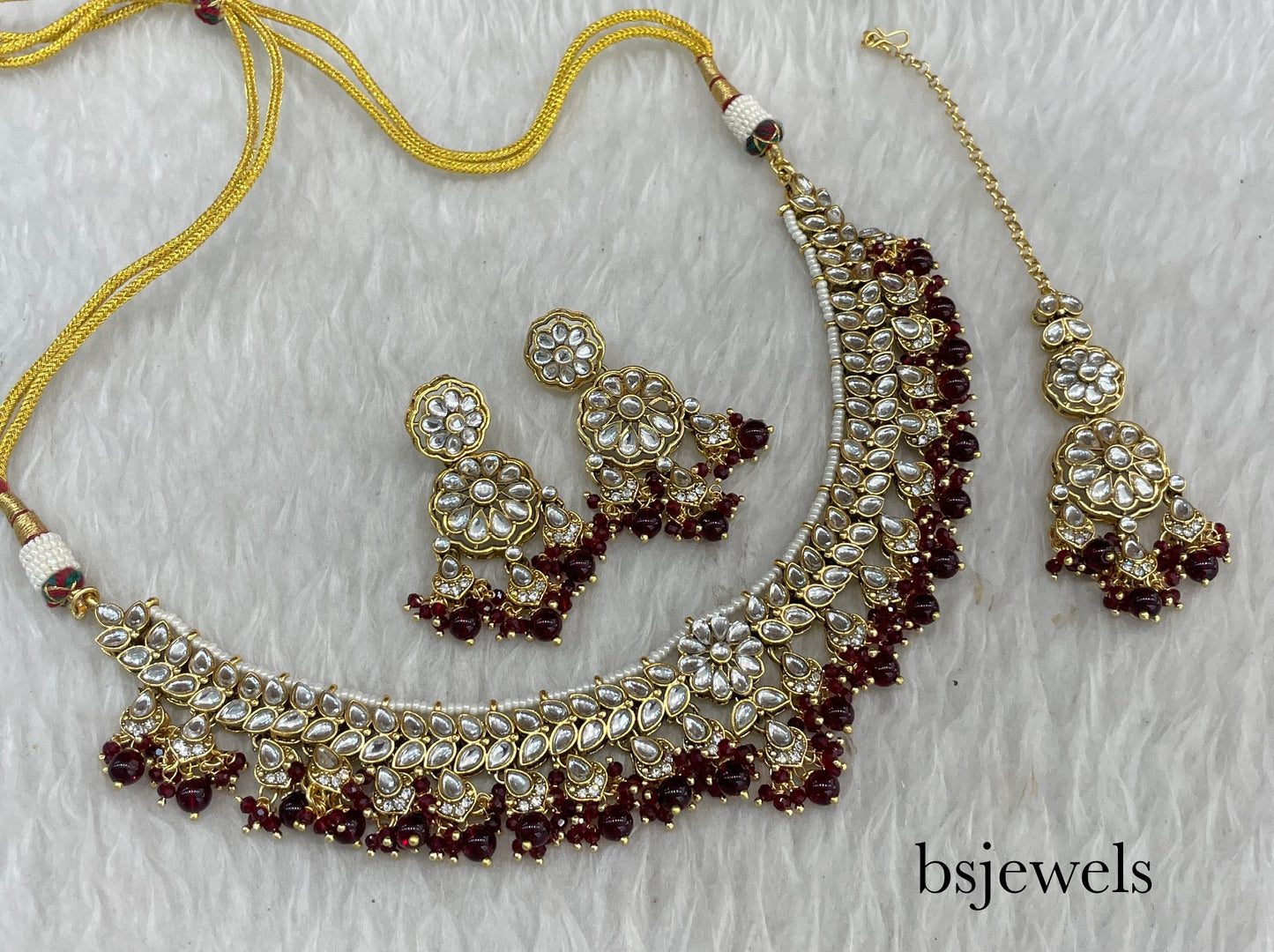 Maroon Kundan Necklace Deepi sets