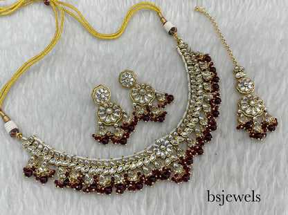 Maroon Kundan Necklace Deepi sets