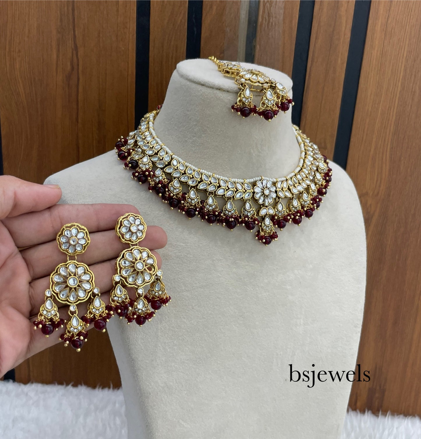 Maroon Kundan Necklace Deepi sets