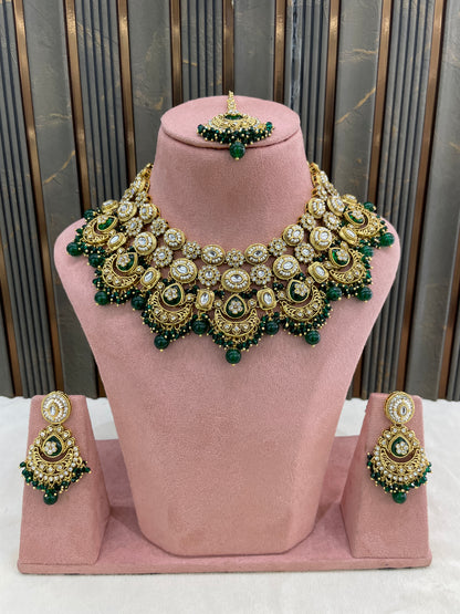 Gold Green Kundan necklace Set/ kundan Indian Manjot jewellery sets