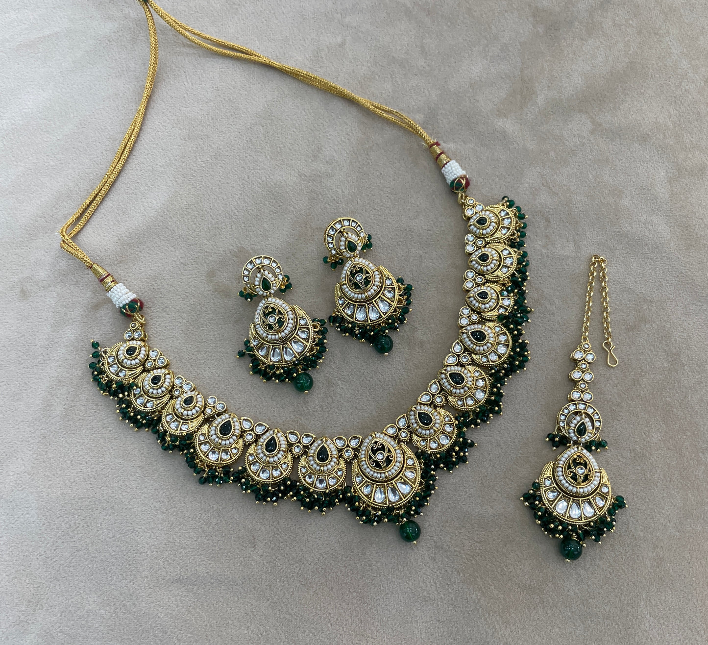 Gold Green Kundan necklace Set/ kundan Indian Ekan jewellery sets