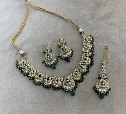 Gold Green Kundan necklace Set/ kundan Indian Ekan jewellery sets